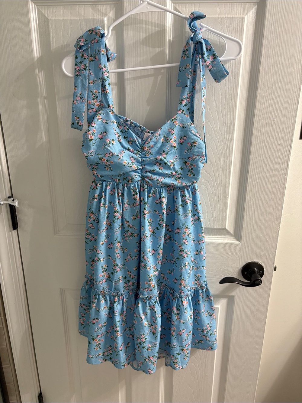 Pink Lily Sky Blue Floral Tie-Strap Sundress